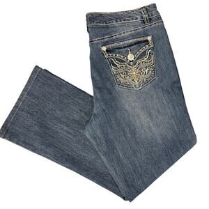 VTG Y2K Boot Cut Flare Studded Embroidered Denim Western Jeans, Women's Size 16